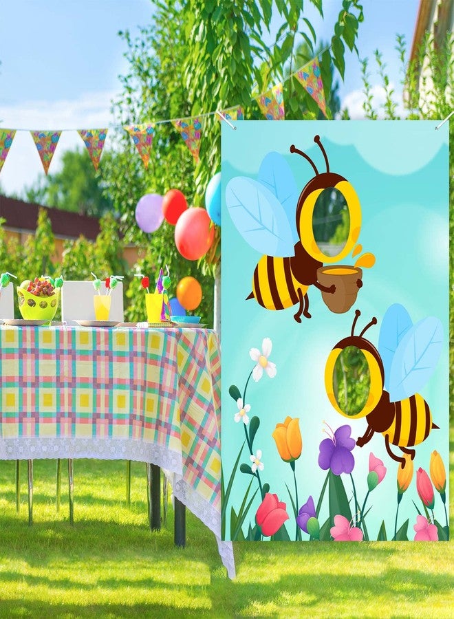 DZTRELFK Bees Banner Fun Play Party Game Backdrop Bees Pom Pom Theme Decor Decorations for Happy Bee Day Bee-Shaped Festival Party Honey Supplies - Image 4